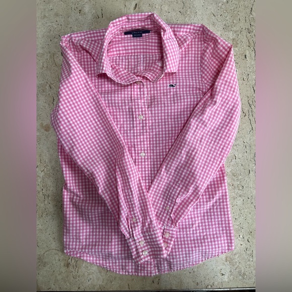 Vineyard Vines Tops - VINEYARD VINES Pink & White Gingham Check Preppy Whale Logo Shirt Size 2 2013